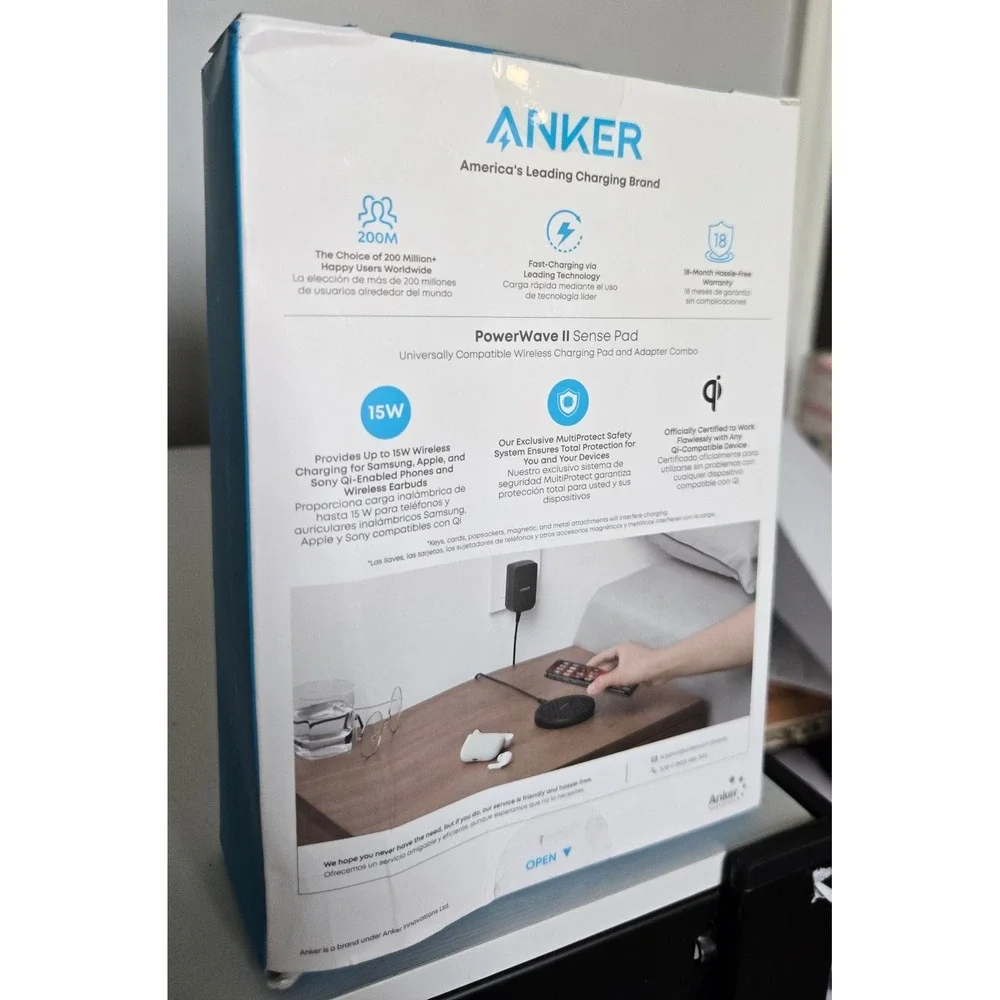 Anker PowerWave II Sense Pad 15W Max Fast Wireless Charging Pad Black B2519